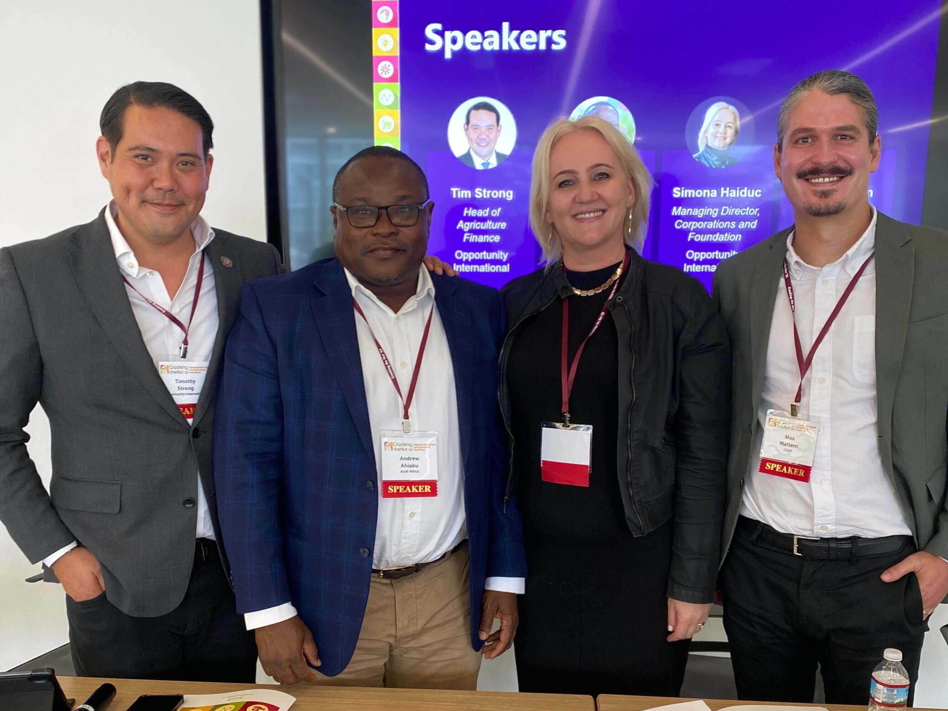 From left to right: Opportunity's Tim Strong, Andrew Ahiaku of Aceli Africa, Opportunity's Simona Haiduc, and Max Mattern of CGAP